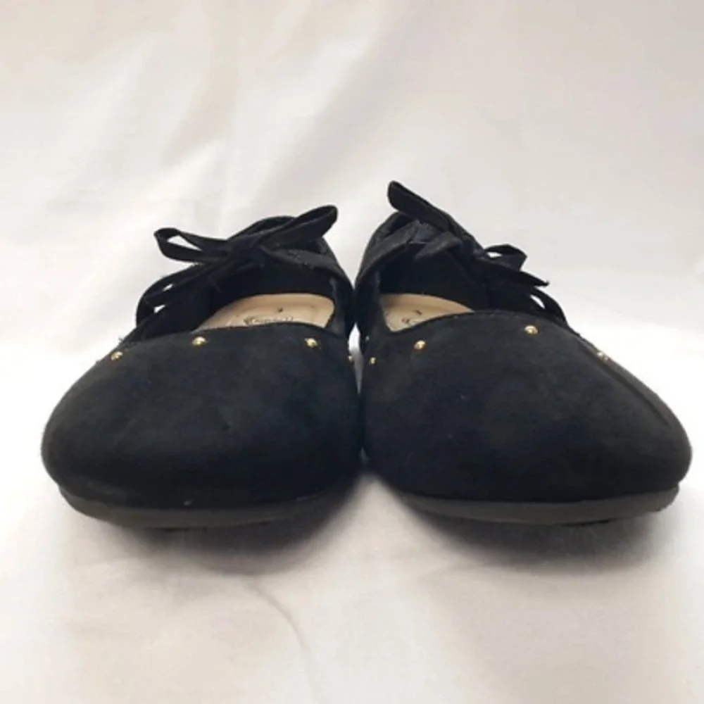 Kids Black Mary Jane Flats Shoes Studded Bow Size 3‎ Wonder Nation